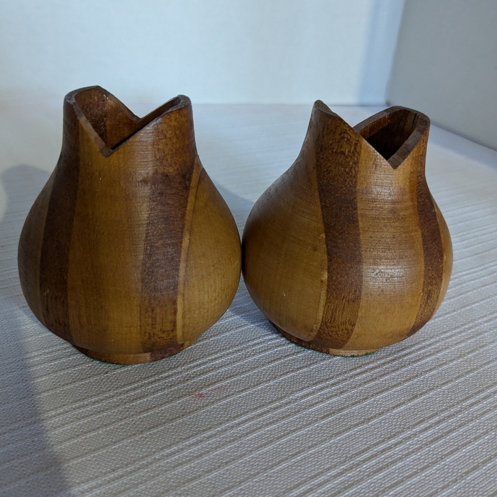Hand carved wooden candle stick holders set of 2